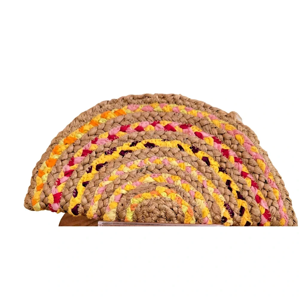 Anthropologie ANTIK KRAFT Chindi Moon Multi Woven Straw Clutch Bag Tassels